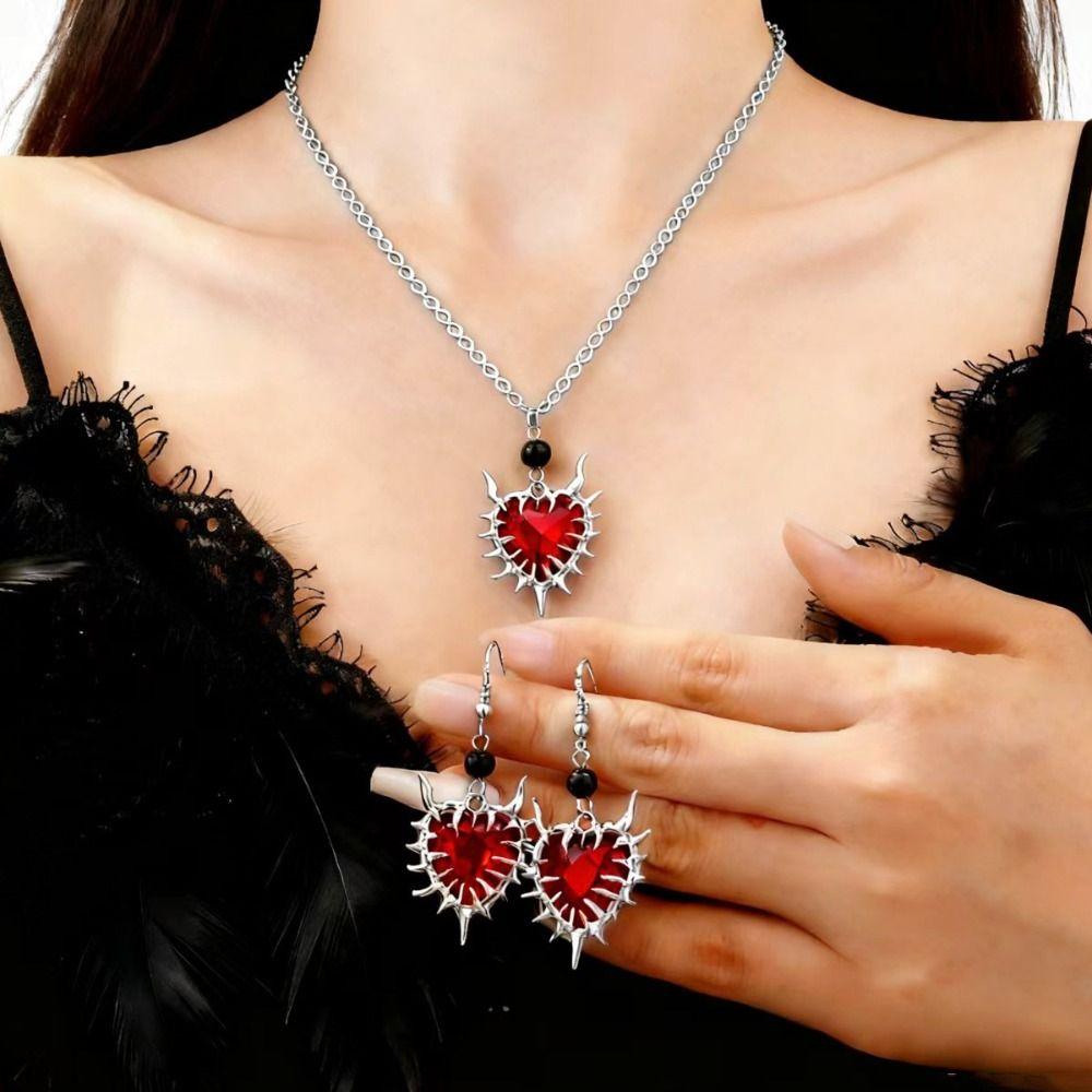 Zinc Zinc Alloy Thorn Love Pendant Necklace Luxury Dangle Earrings Set Black Necklace Earring Set Club