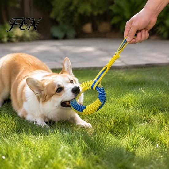 Dog Training Tug Toy Dental Toy, Textured Nylon Woven Chew Two Loop Figure 8 Design, Aggressive Chewer Toys Round Shape Interactive Teeth Cleaning for