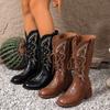 Fashion Lace-up Embroidered Women's 2025 New Square Toe Mid-Cone Boots Block Heel Fashion Boots
