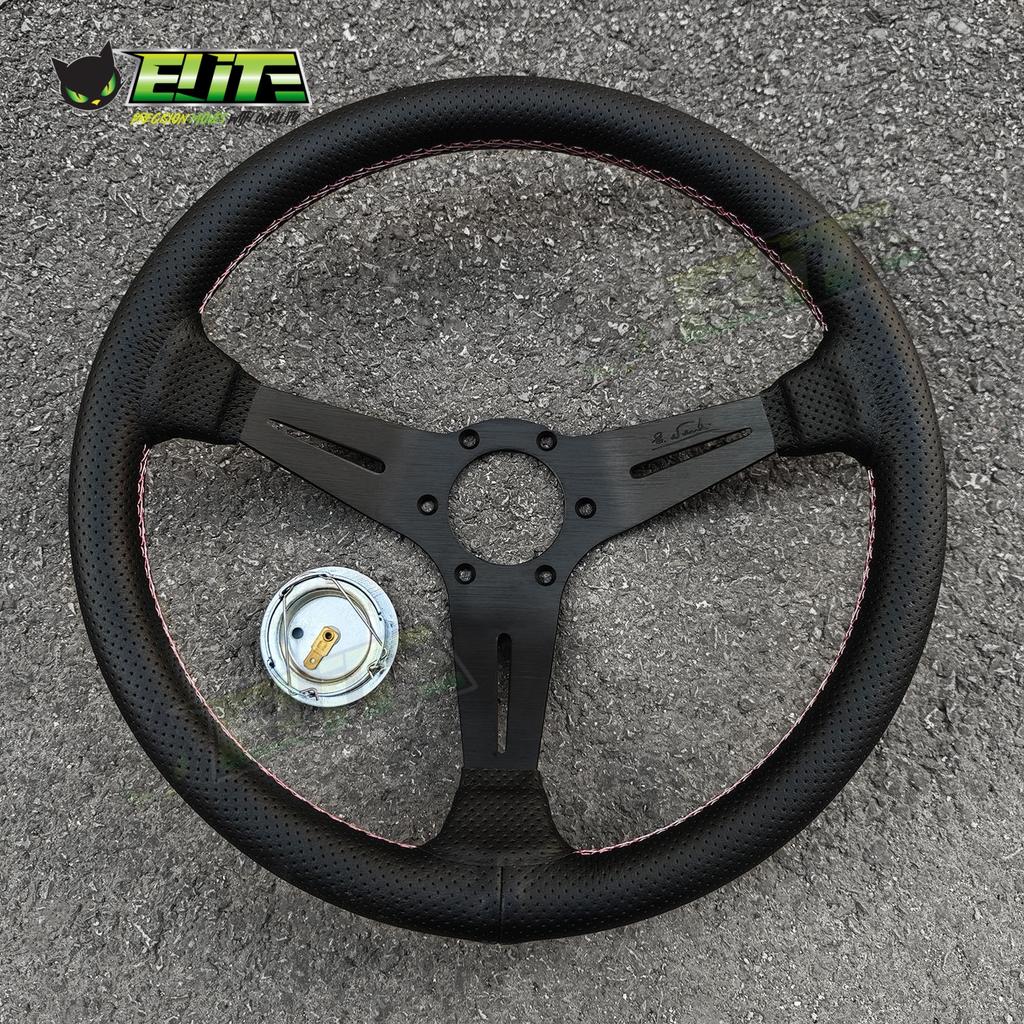 JDM Universal 14inch Leather Steering Wheel Modified Car Sports Steering Wheel Pink Stitching