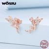 WOSTU 925 Sterling Silver Colorful Heart Stud Earrings Rainbow Unicorn Lightning Earrings For Women Fashion Silver Jewelry