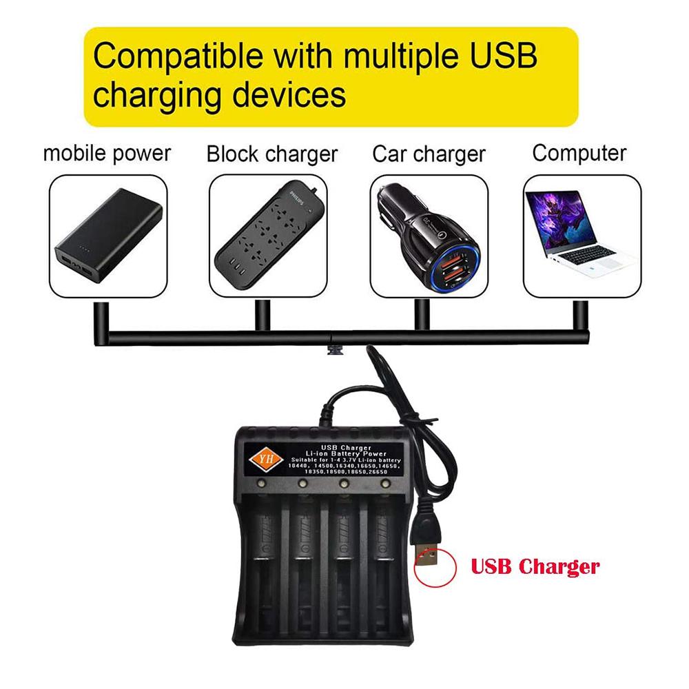 18650 Аккумулятор USB-зарядное устройство 4 слота Литий-ионный аккумулятор 3,7 В Защита от перезаряда с 4 шт. 18650
