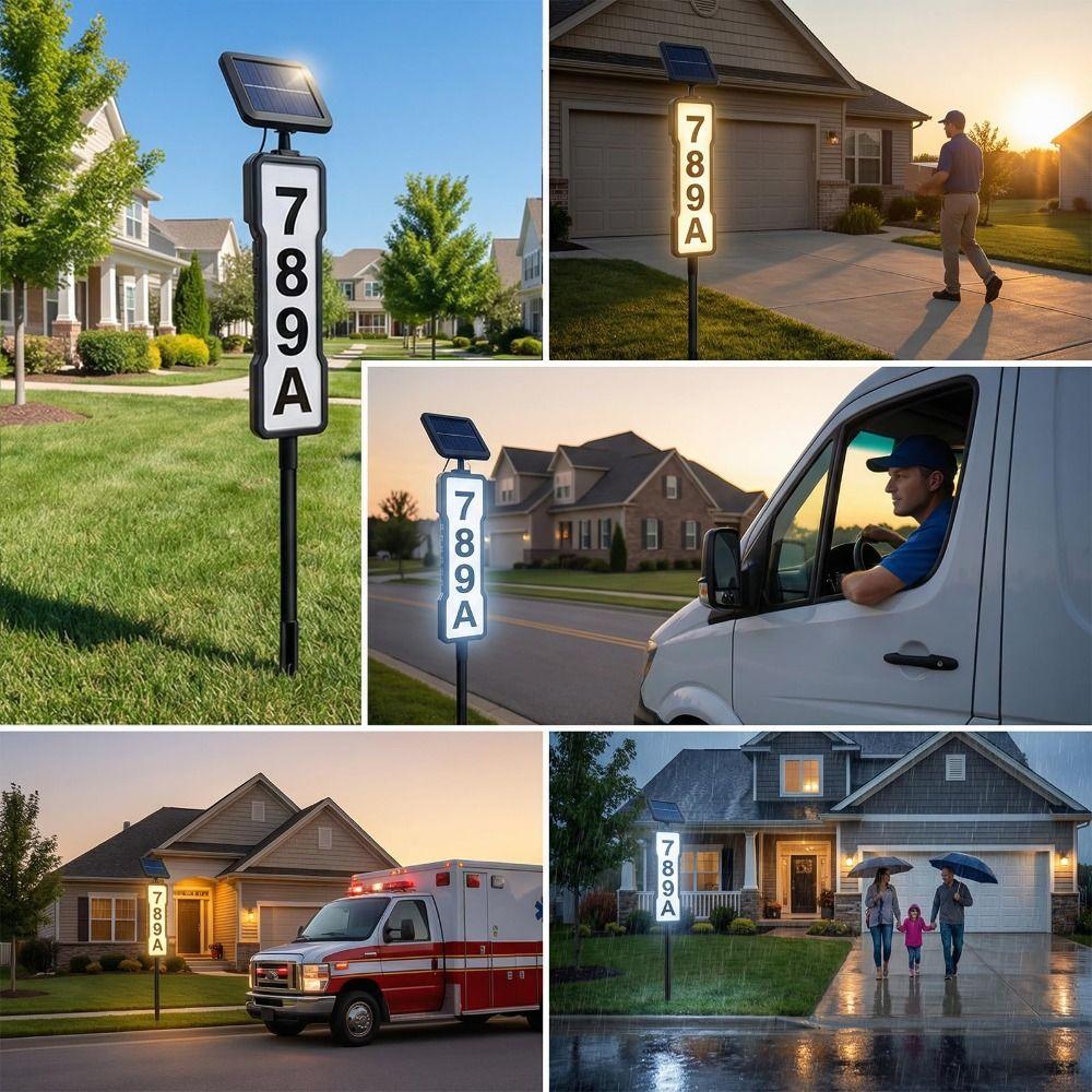 360-Degree Solar Address Sign Auto Illuminates LED House Number Sign Night Lighting