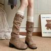 Мода 2024 года, женские зимние новые модные дизайнерские простые однотонные полусапожки для отдыха на природе, прогулок, шопинга, женские официальные сапоги