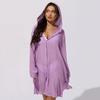 Solid Color Button Down Tunic Dress Long Sleeve Blouse Tops Beach Bikini Cover-up  Vacation Outfit