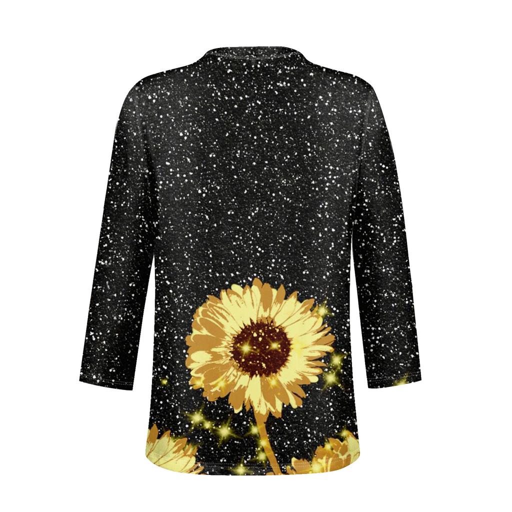 Женская мода повседневный топ с длинным рукавом и круглым вырезом с цветочным принтом