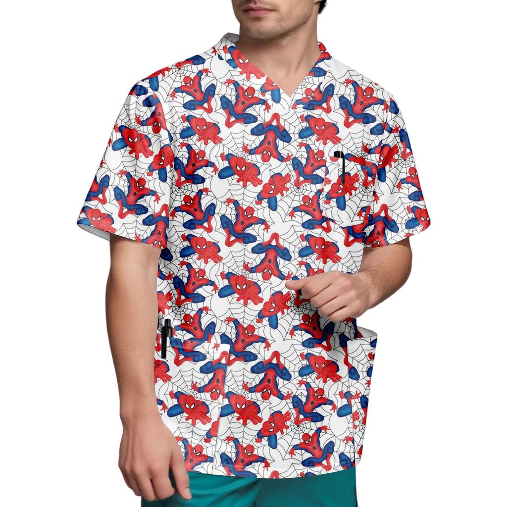 Мужской топ с коротким рукавом и V-образным вырезом с принтом нагрудного кармана