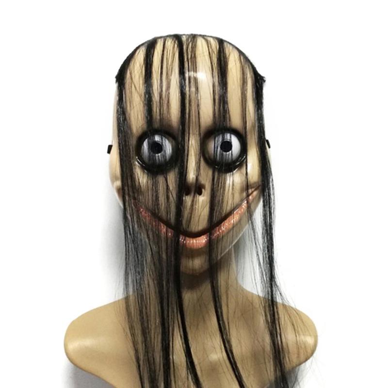 Halloween Horror With Long Hair Mask Funny Mask V-Shaped Mouth Mask Momo Mask