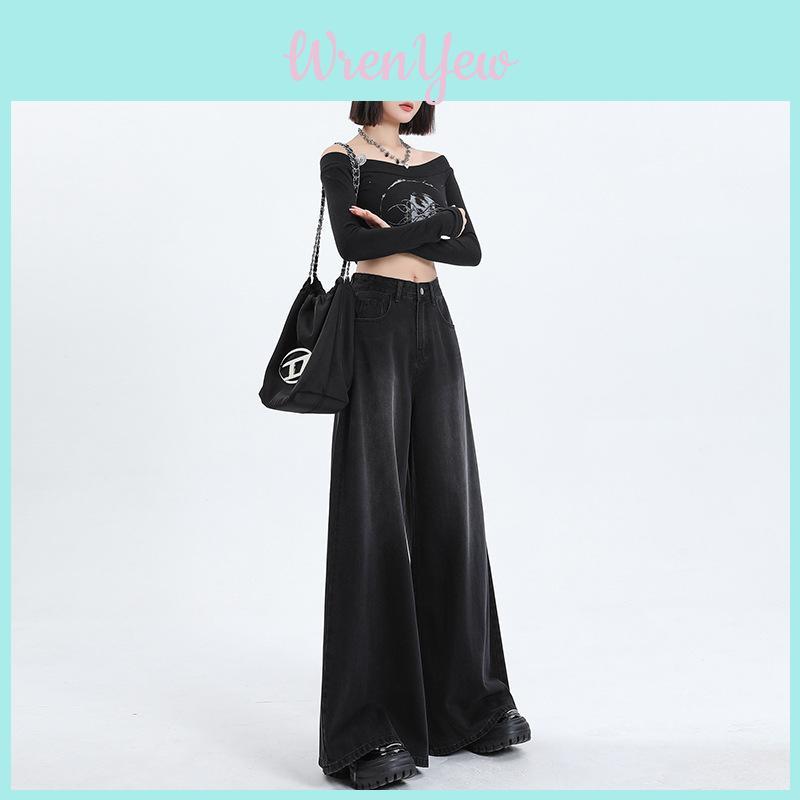 Wide Leg High Waist Jeans For Women With Retro Style And Cotton Denim Fabric