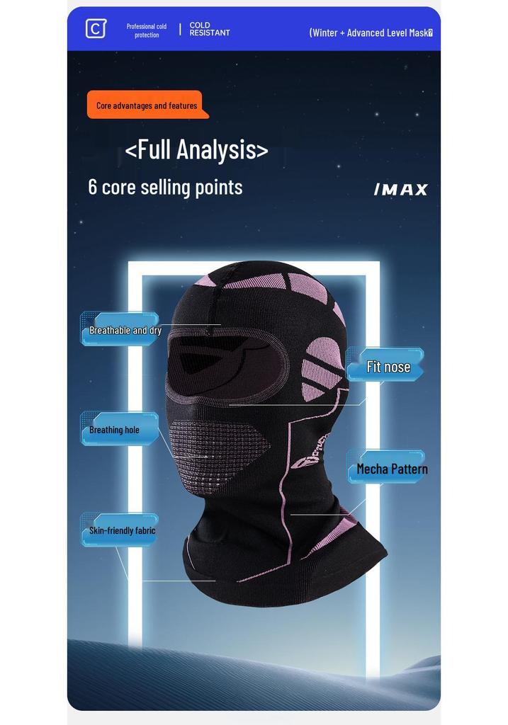 Lightweight Knit Ski Mask with Ear & Wind Protection - Breathable Warmth for Winter Cycling.