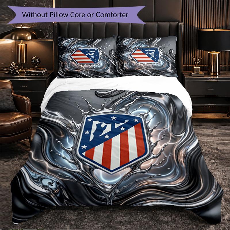 Atletico Madrid Pattern 3 Pieces Bedding Set Soft Microfiber Duvet Cover with Pillow Cases for Bedroom