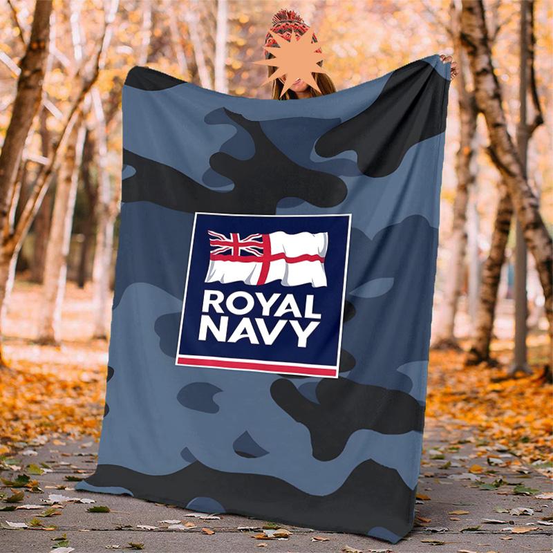 Royal Navy Flannel Blanket Soft Warm All-Season Throw, Design for Camping, Car Travel, Hiking Sofa, Bed, Office Perfect Gift for Parties