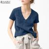Women Casual V-Neck Solid Color Summer Short Sleeve Blouse