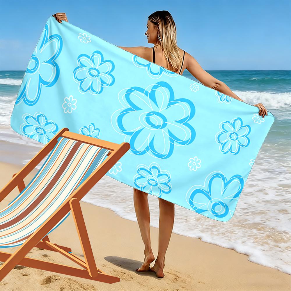 Blue Floral Pattern Design Beach Towel Beach towel quick-drying for travel outdoor sports jogging beach and swimming