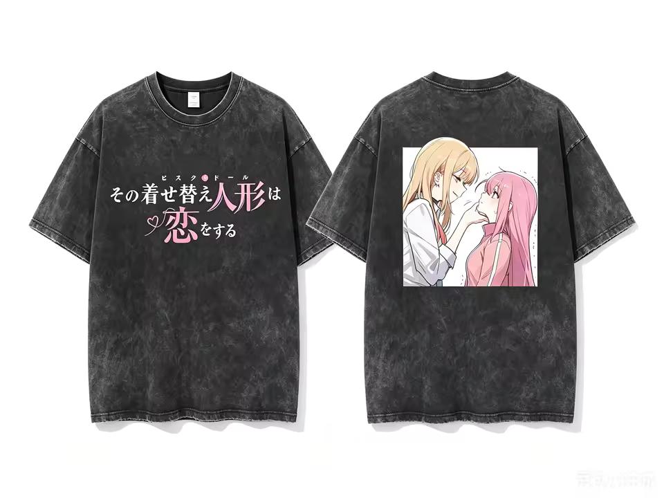 Marin Kitagawa & Hitori Gotoh Crossover Double Sided Graphic Washed Crew Neck Short Sleeve Women And Men T shirt