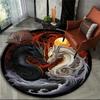 Mythical Animals Round Area Rug–Tiger,Dragon Lion with Tree of Life Fantasy Carpet for Living Room,Bedroom or Meditation Space