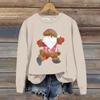 Женская модная рождественская свободная толстовка с длинным рукавом и круглым вырезом с мелким принтом