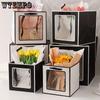 WTEMPO 12PCS 15*15*15CM Transparent Window Paper Gift Bags Square Festiavl Presents Packaging Bags Valentine's Day Flower Tote Bags