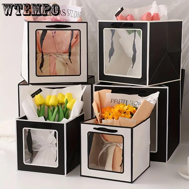 WTEMPO 12 шт 15*15*15 см прозрачные бумажные подарочные пакеты с окошком квадратные праздничные подарочные упаковочные пакеты сумки-тоут с цветами на День святого Валентина