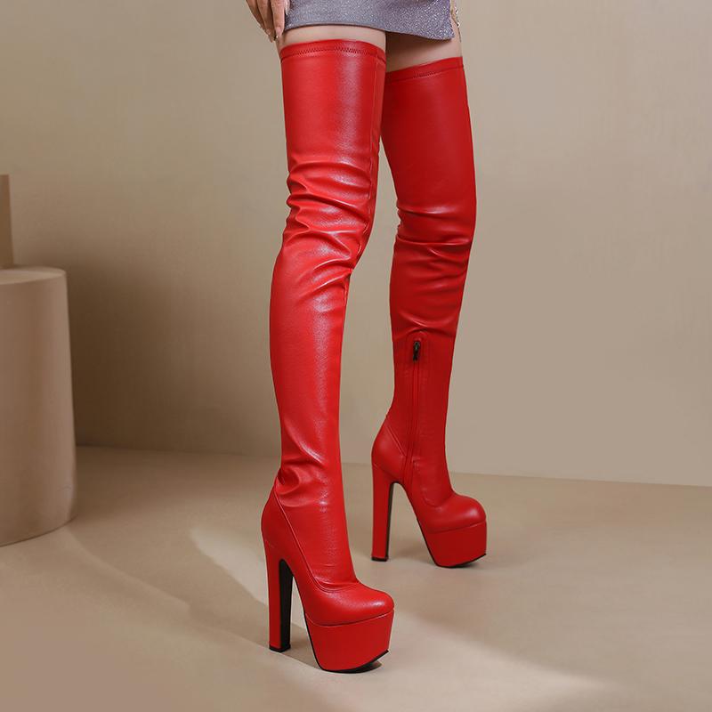 Сексуальные сапоги на очень высоком каблуке выше колена, женские сапоги на толстой платформе, женские лакированные туфли для вечеринок в ночном клубе 46