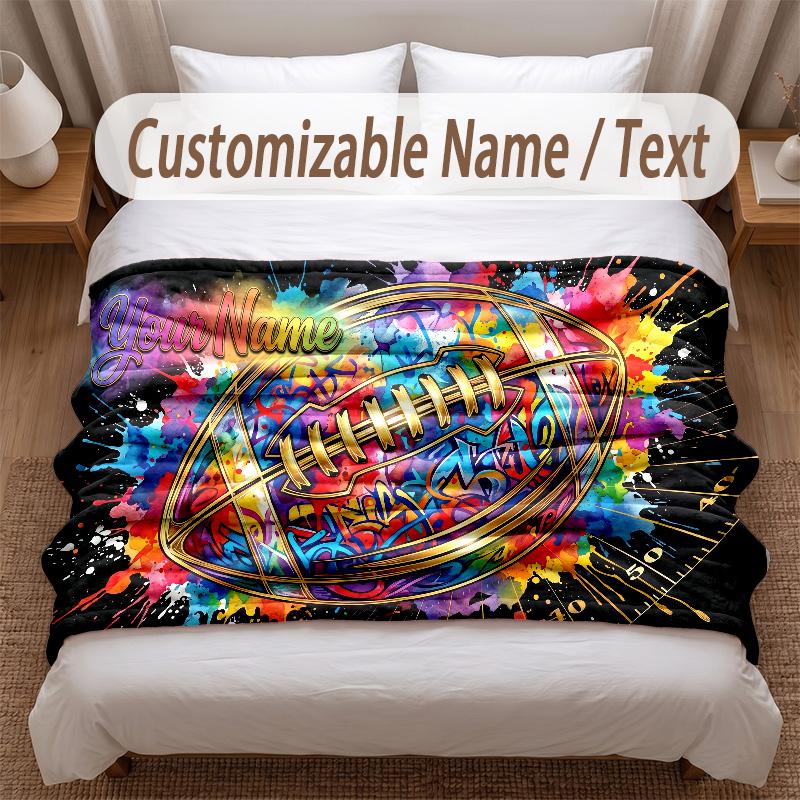 American Football Theme Soft Blanket Personalized Custom Name Text Print Warm Blanket Home Sofa Bedroom Decor