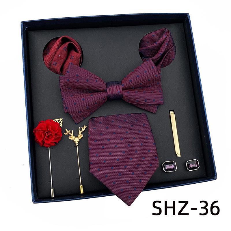 Men'S Tie Light Luxury Gift Box Wedding Tie Bow Tie Pocket Towel Brooch Cuffs Father'S Day Gift Box