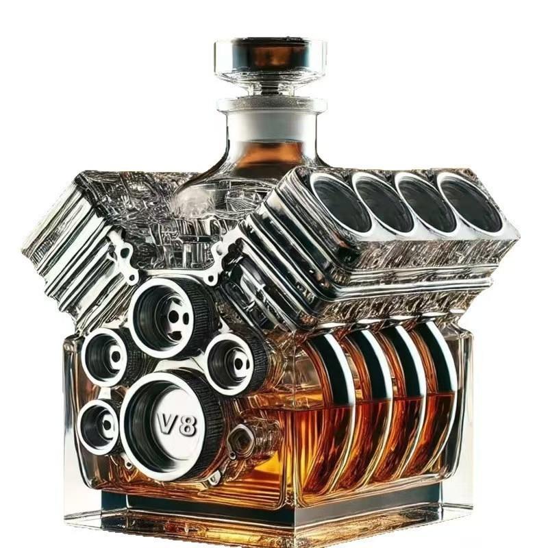 V8 Engine Craft Wine Bottle Ornament Craft Glass Material Whiskey Bottle