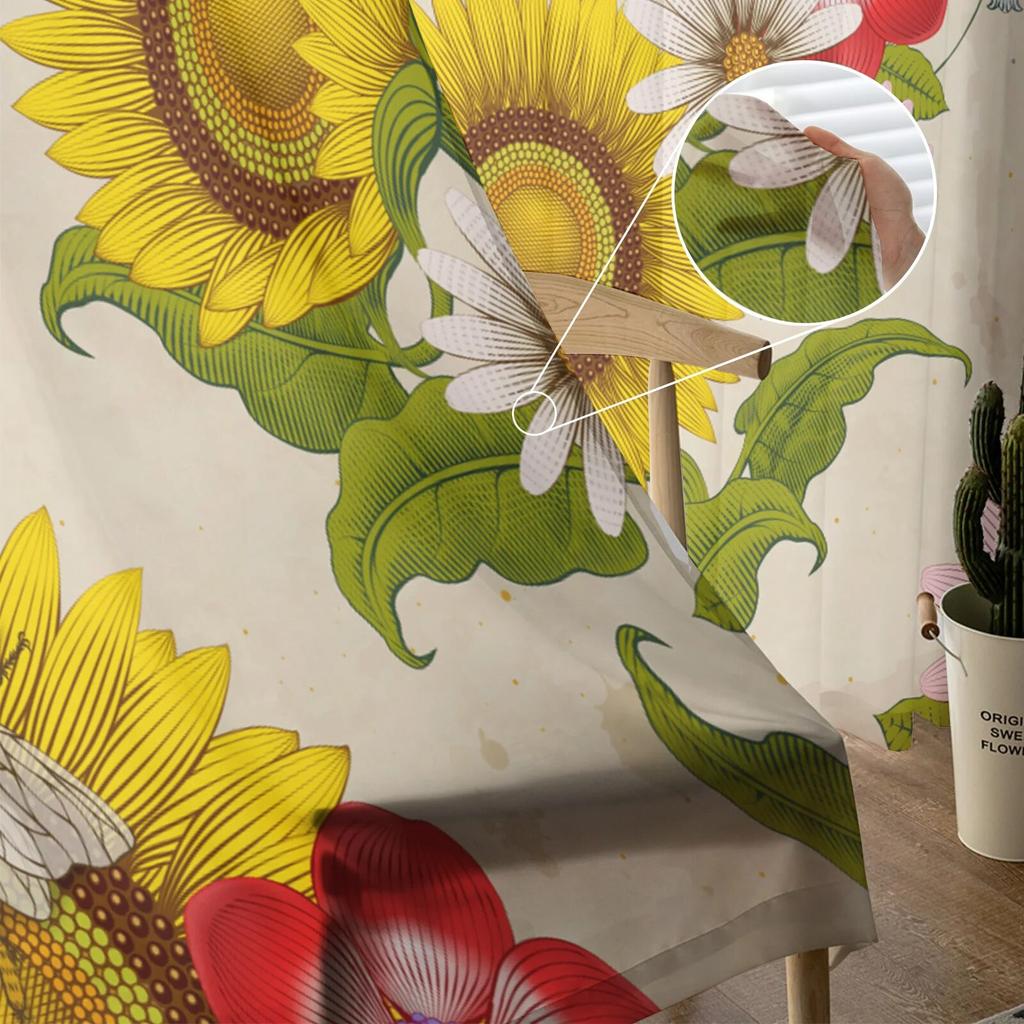 Винтажные роскошные тюлевые шторы с изображением пчелы и подсолнуха, современная гостиная, кухня, шифоновая занавеска для спальни, прозрачная занавеска с балдахином