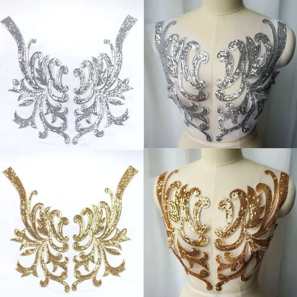 3D Flower Sequin Patches 40*19CM Sew On Patches Fashion Elegant Bodice Applique Fabric