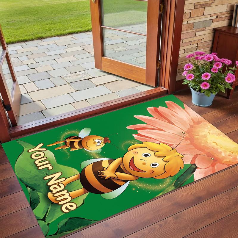 Crystal Velvet Rug Custom Name Text, Soft Non Slip Floor Mat Home DecorDie Biene Maja