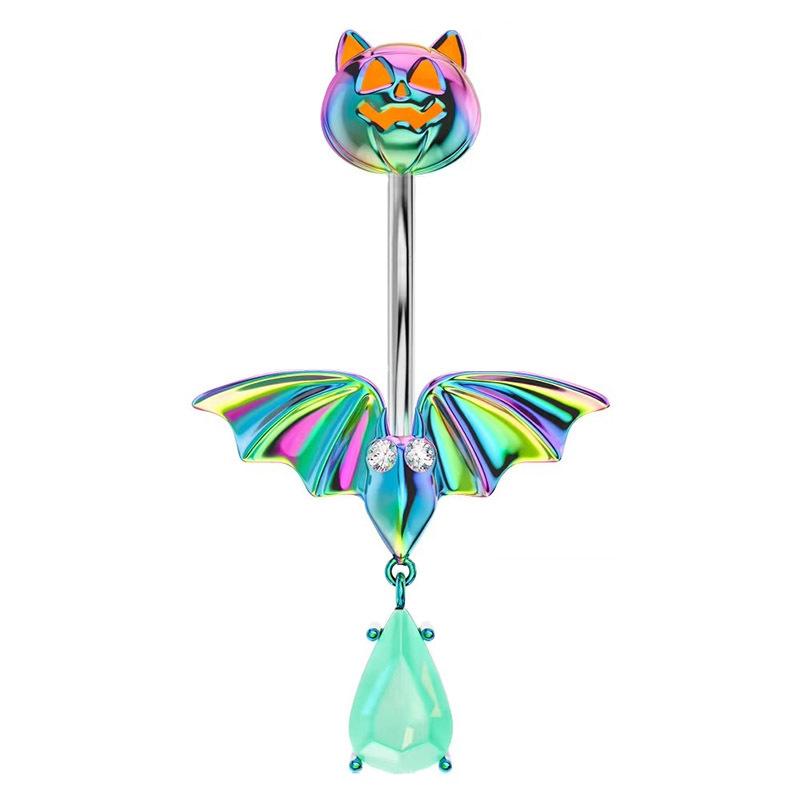 Punk Halloween Stainless Steel Belly Button Ring For Women Girl Personalized Bat Ghost Skeleton Navel Ring Body Piercing Jewelry