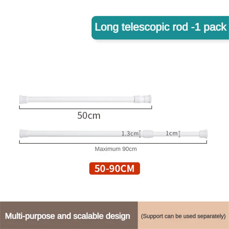 Bathroom Shower Rod No Trace No Punching White Various Lengths Hook Storage Hook Bracket Scalable Strong Adhesion Abs