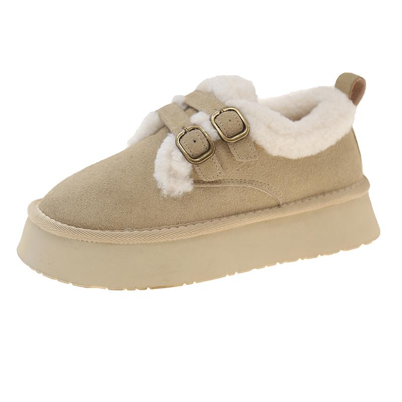 Модные зимние женские сноубутсы с круглым носком, двойной пряжкой, горячая распродажа 2024, на толстой подошве, теплый плюш, средний каблук, водонепроницаемые, повседневные женские туфли