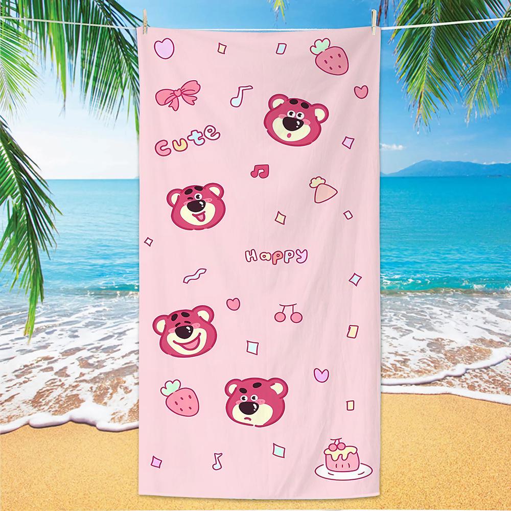 Cute Strawberry Bear Beach Towel Microfiber Printed Children'S Trumpet Cartoon Bear Beach Towel