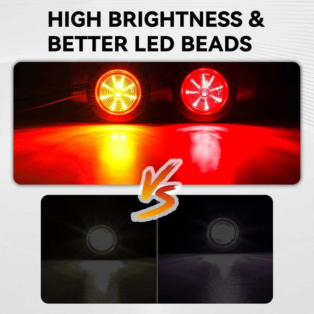 10PCS 2" Trailer Marker Lights,9 LED Round Side Marker Clearance Lights With Rubber Grommets & 2 Prong Wire Pigtails,Waterproof Trailer Lights Kit