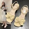 French High Heels Women's Summer 2025 New Fashion Versatile Bow Comfortable Word with Thick Heel Sandals Women