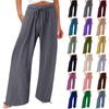 (S~5XL) Women’s Solid Ruched Wide-leg Straight Pants Tie Elastic High Waist Long Pant Summer Casual Loose Breathable Lightweight Soft Comfy Plus Pants