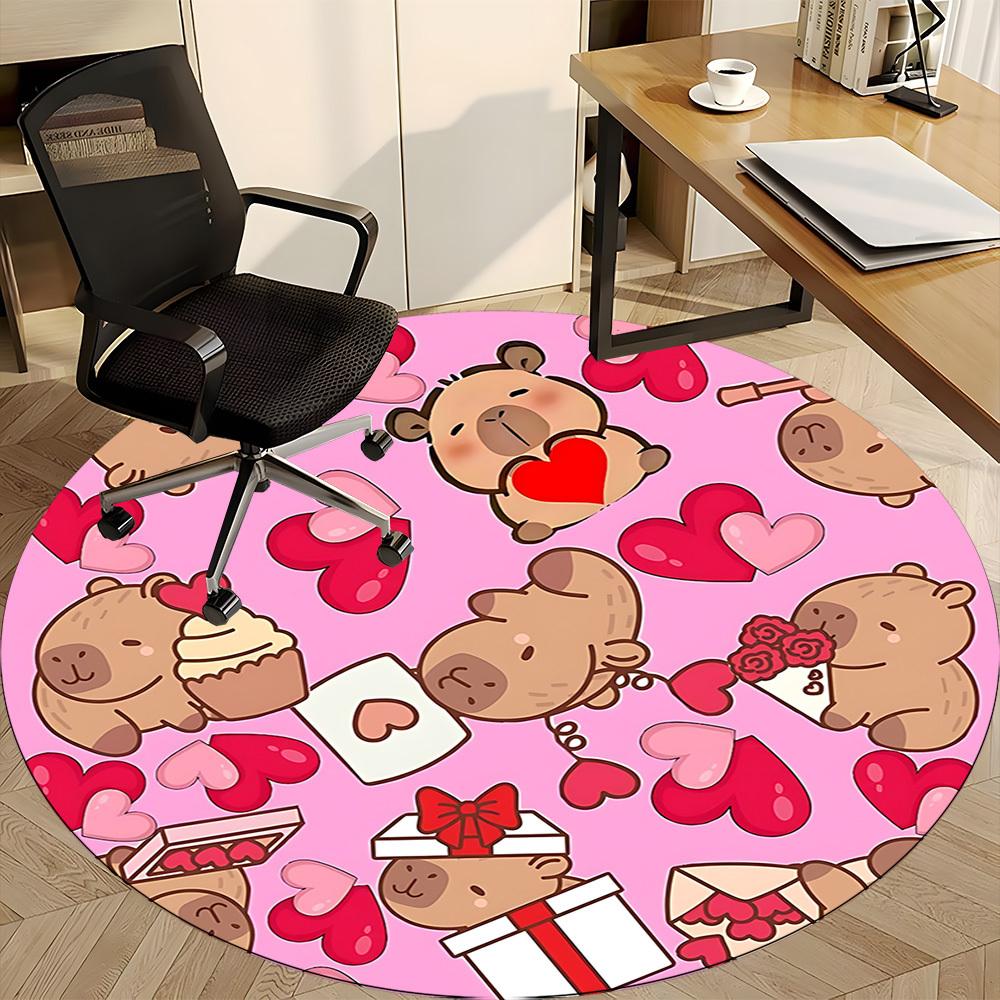 1pc Capybara Pattern Office Round Rug, Non-slip, Soft and Durable Office Rug for Interior Decoration, Perfect for Office,Decoration yy260204033