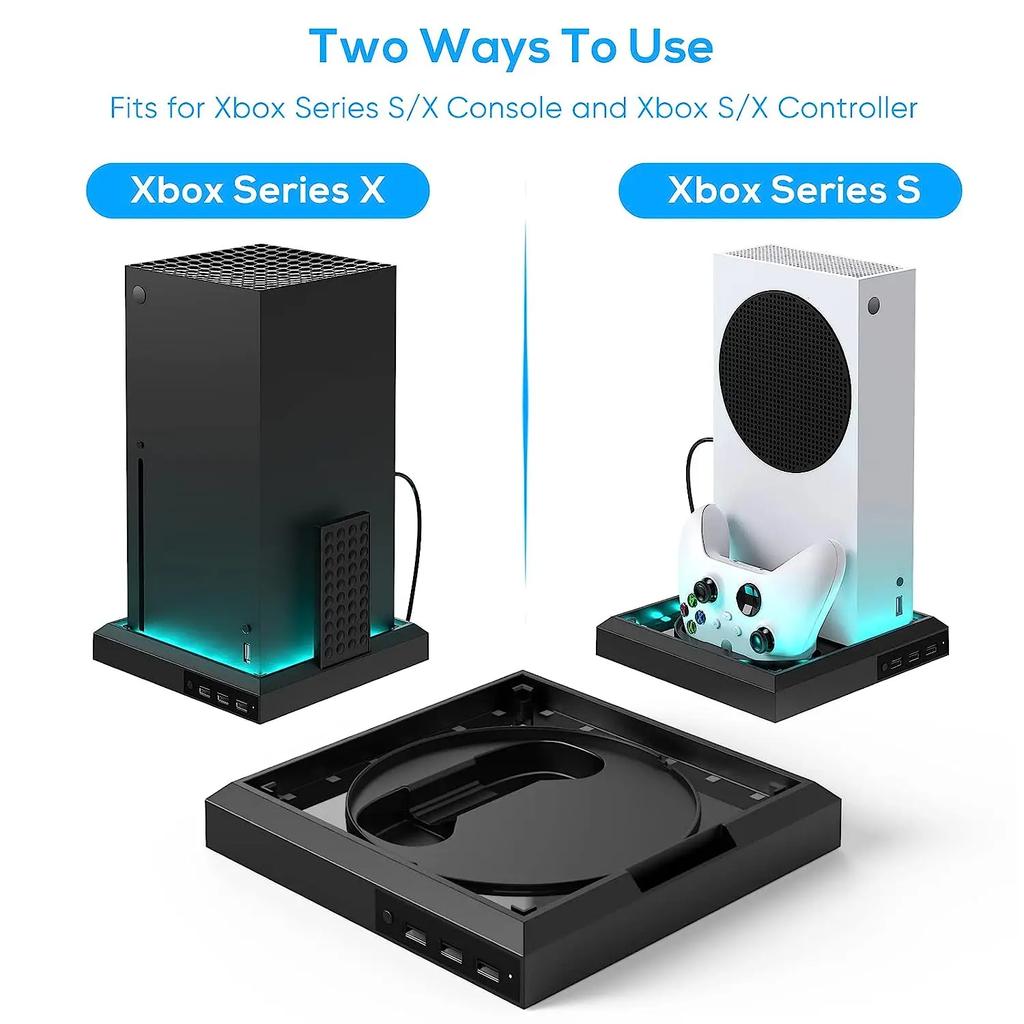 Стойка-станция с RGB-подсветкой для консоли Xbox Series X/S С 3 портами USB-хаба Цветная светодиодная база Для игровых аксессуаров Xbox Series X/S