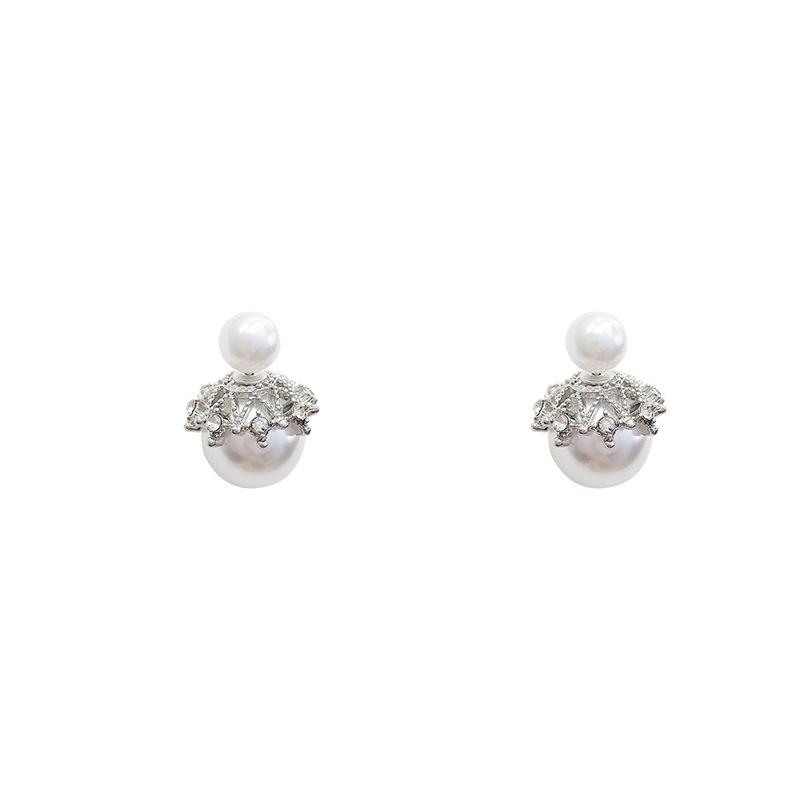 Silver needle double-sided pearl earrings, high-end sense versatile Internet celebrities with the same stud earrings for women