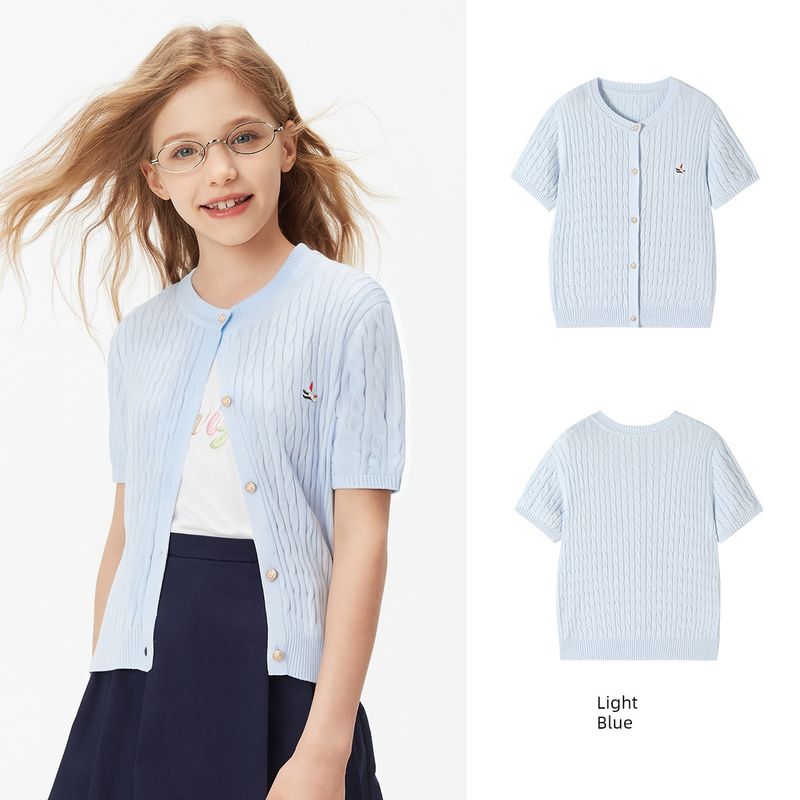 Navigare Italian Small Sailboat Children's Clothing Girls' Thin Sweater 2026 Summer New Children's Short-Sleeved Knitwear