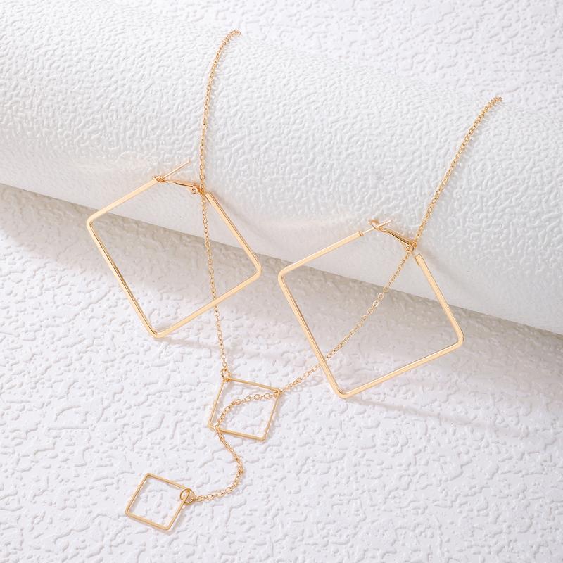 Элегантные линии геометрические позолоченные квадратные серьги женские украшения изящное ожерелье с подвеской на цепочке комплекты бижутерии высокого класса