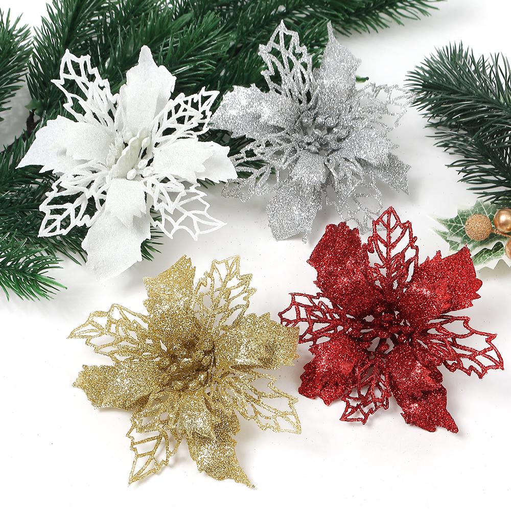 5/10Pcs Christmas Decoration 11CM Artificial Flowers Xma Tree Pendant Ornaments Home Decor Navidad New Year 2025 Party Supplies