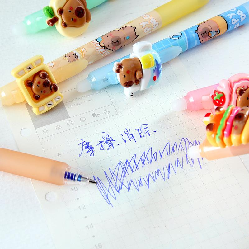 36Pcs/Lot Cute Capybara Erasable Gel Pen 0.5mm Blue Ink Kawaii Cartoon Writing Stationery Student School Office Supplies Gifts