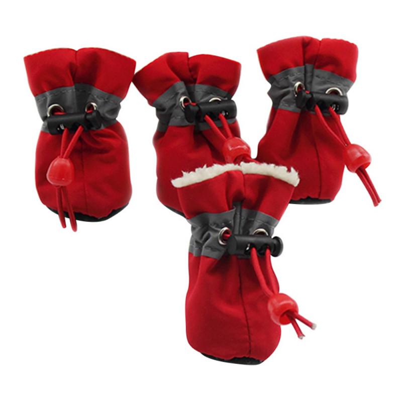 4 Pcs/lot Waterproof Dog Shoes with Cashmere Warm Inner, Anti-slip Shoes for Small Dog Rain Snow