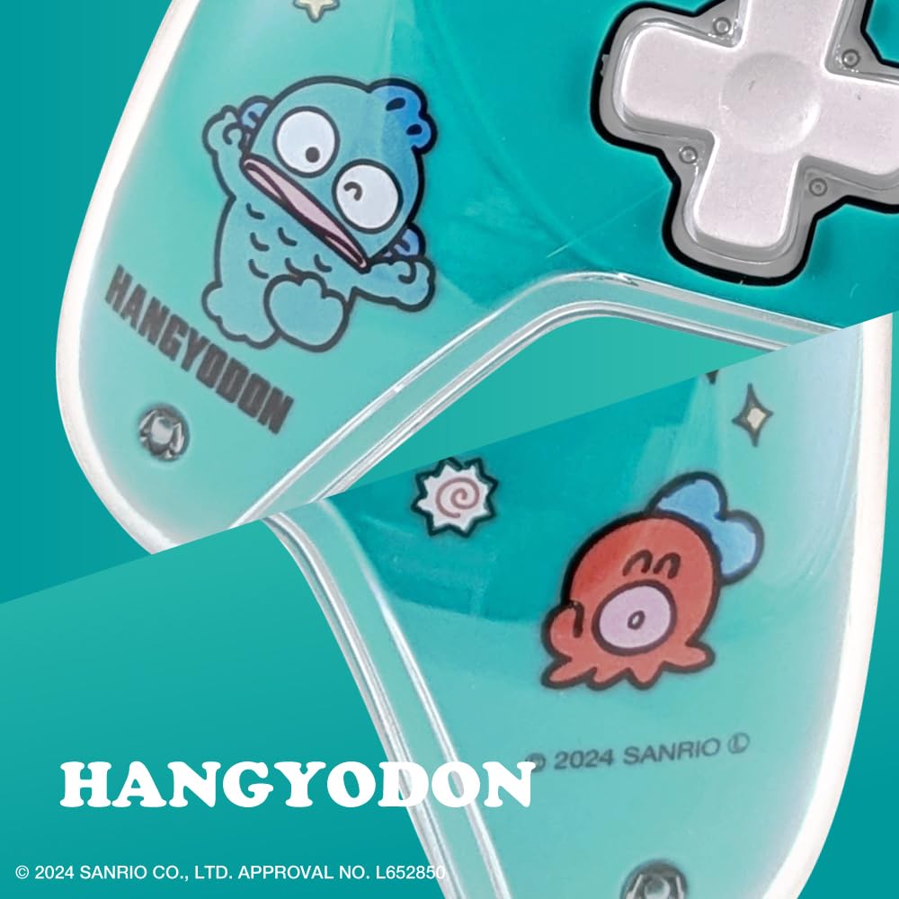 Беспроводной игровой контроллер Allone Персонажи Sanrio x 6 x Совместим с Switch Бирюзовый Проводной или Любимый #Unipo Hangyodon, 15,5 10,5 см,
