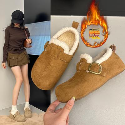 Универсальные туфли Boken женские бархатные и более толстые 2025 зимние повседневные модные новые теплые хлопковые туфли на одной педали