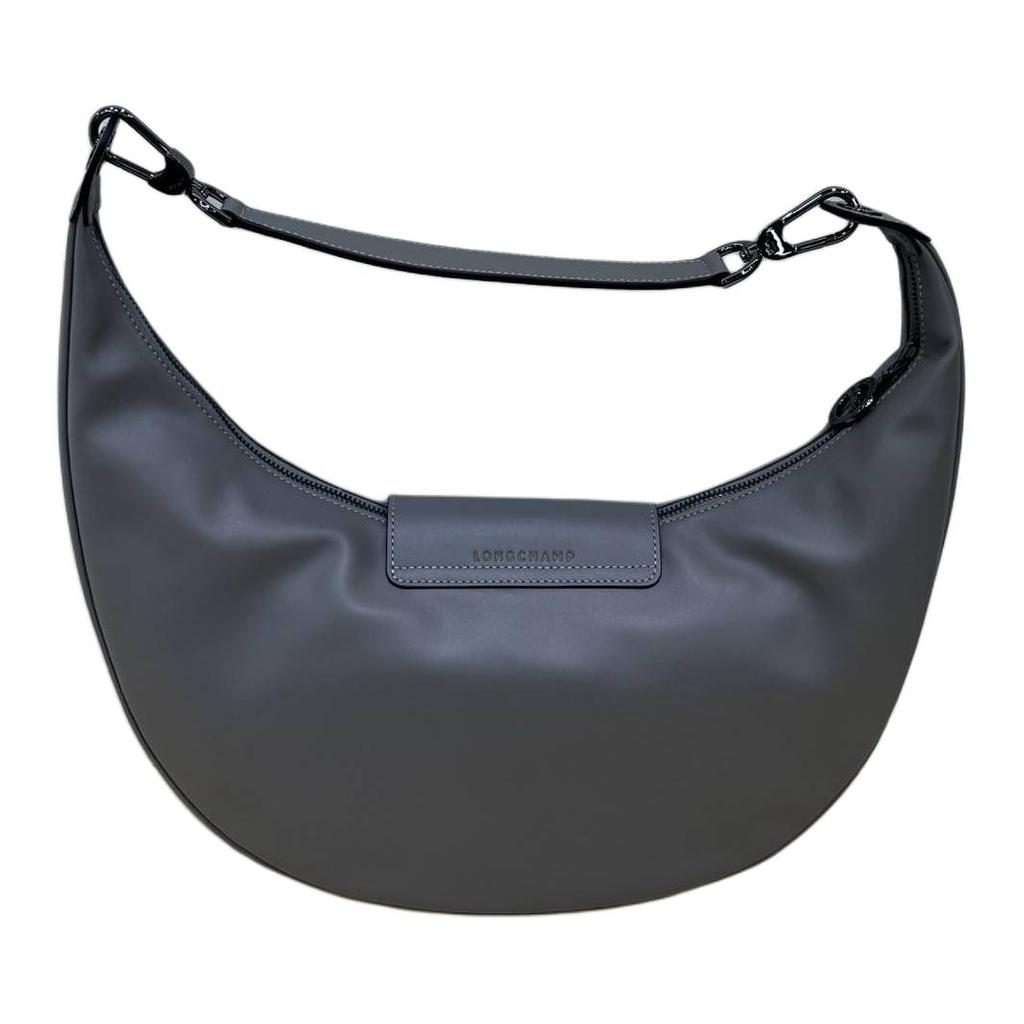 Longchamp Le Pliage Xtra Logo Embossed Detachable Leather Crescent Bag Large Women Shoulder Bag Dove-Gray 10338987P55