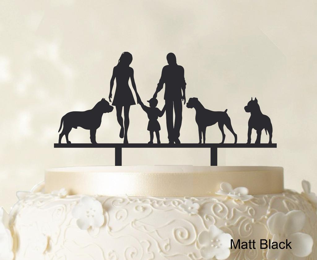 Изготовленный на заказ топпер для семейного торта с собаками, силуэт свадебного торта, топпер для украшения торта, вариант, доступный 6 "-7" дюймов