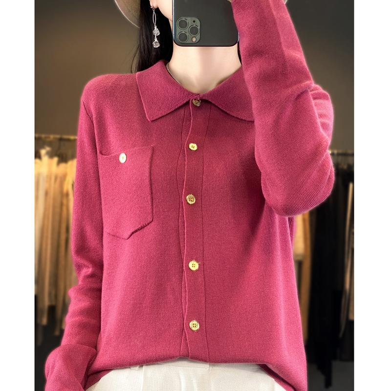 Рубашка поло с длинным рукавом, женский свитер, осенний прямой трикотажный топ с лацканами